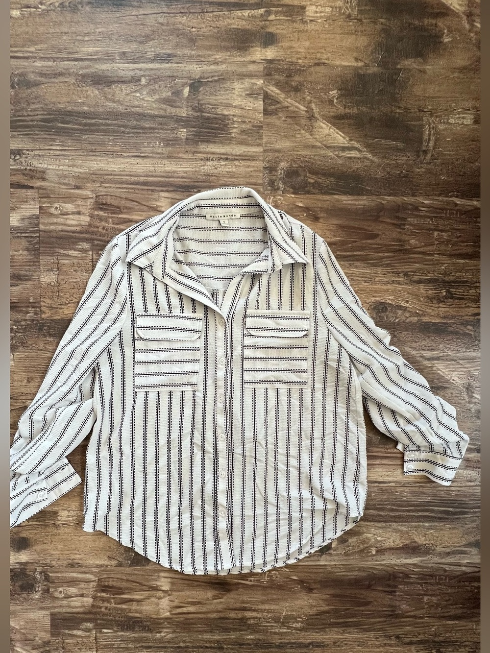 Haute Monde White Button-Down Shirt with Black Stripes